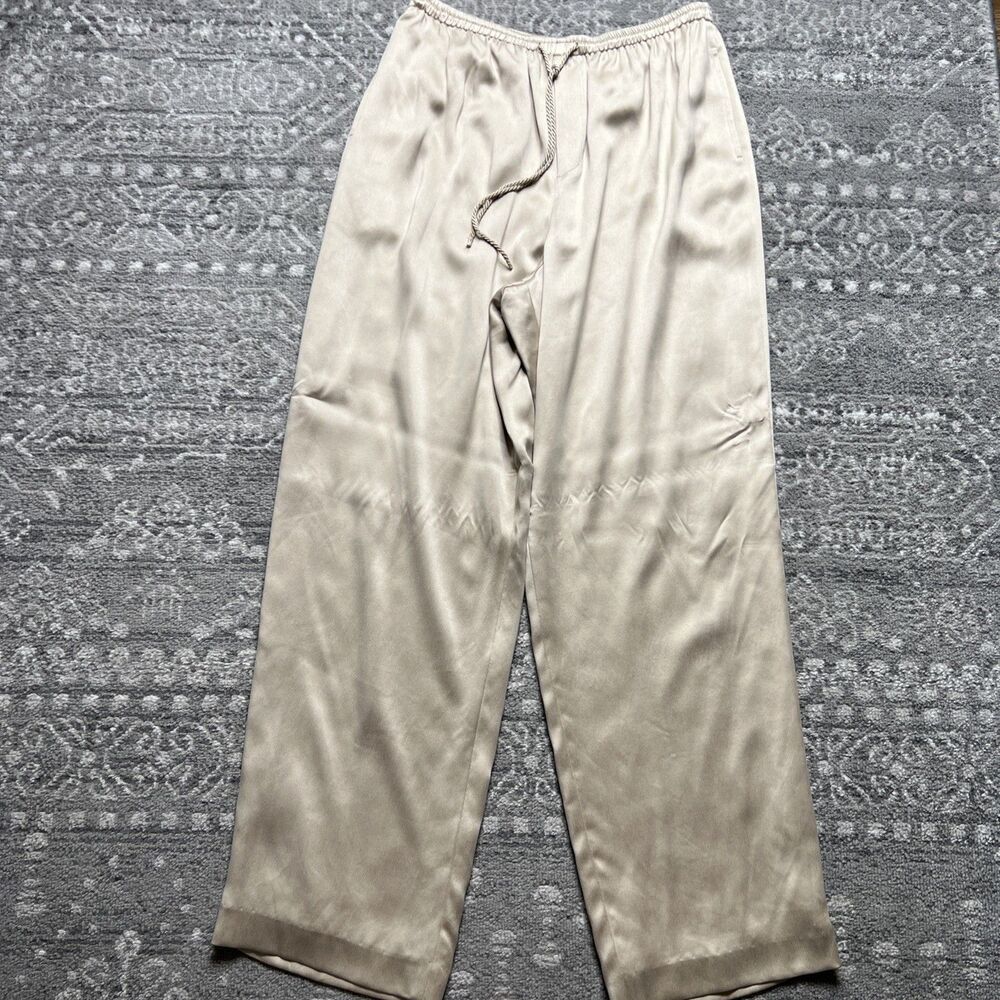 Dana Buchman 100% Silk Straight Leg Pull on Pants Womens 14 Lined Champagne